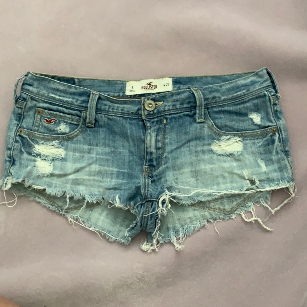Super low rise Hollister light wash denim shorts